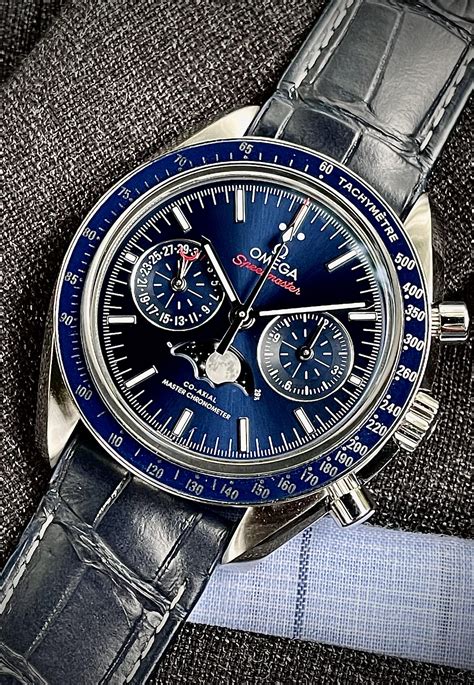 blue dial omega speedmaster|omega speedmaster moonphase blue.